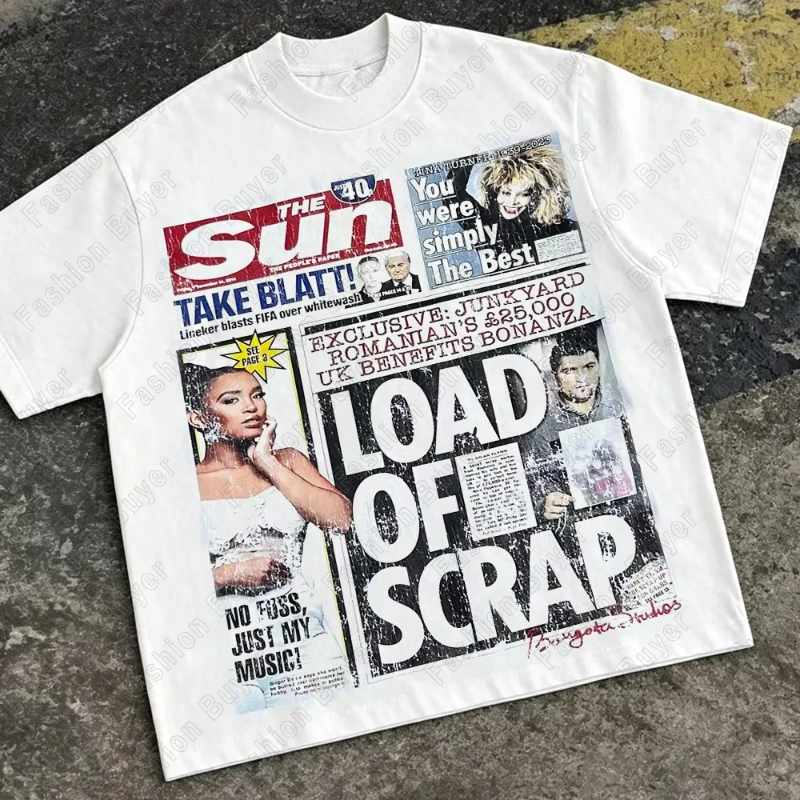Harajuku American Newspaper Graphic T Shirts Y2k Tops Oversized T Shirt Couple Pro Choice Gothic Streetwear Vintage Men Clothing
