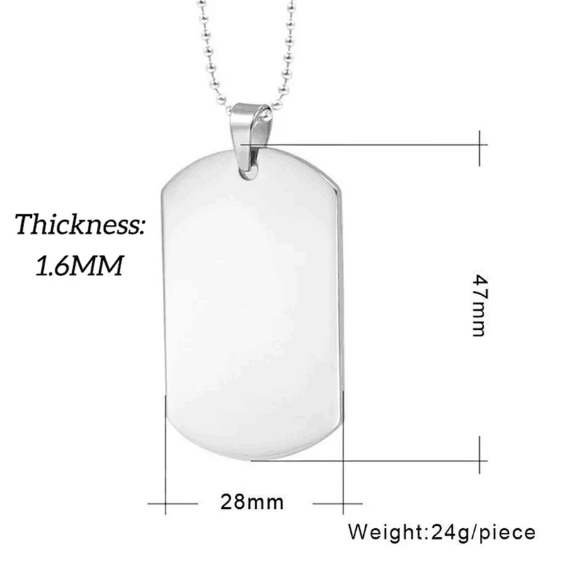 Personalized Military Dog Tags Custom name ID Tag Necklace Engraving Stainless Steel Plain Dog Tag Pendant Necklace 1.8mm Thick