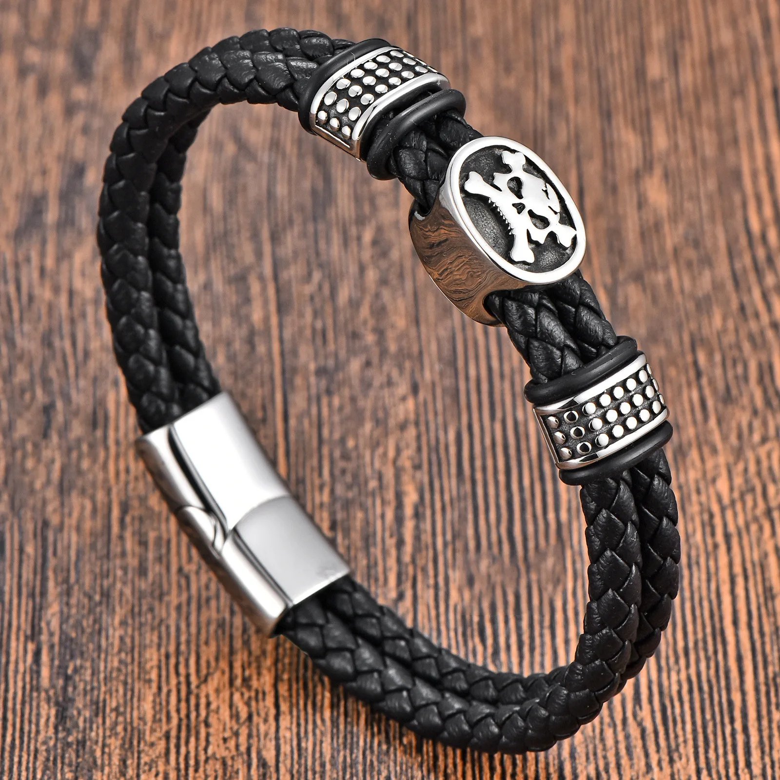 

David Star Bracelet Men/Women European and American stainless steel magnet buckle double-layer leather rope bracelet