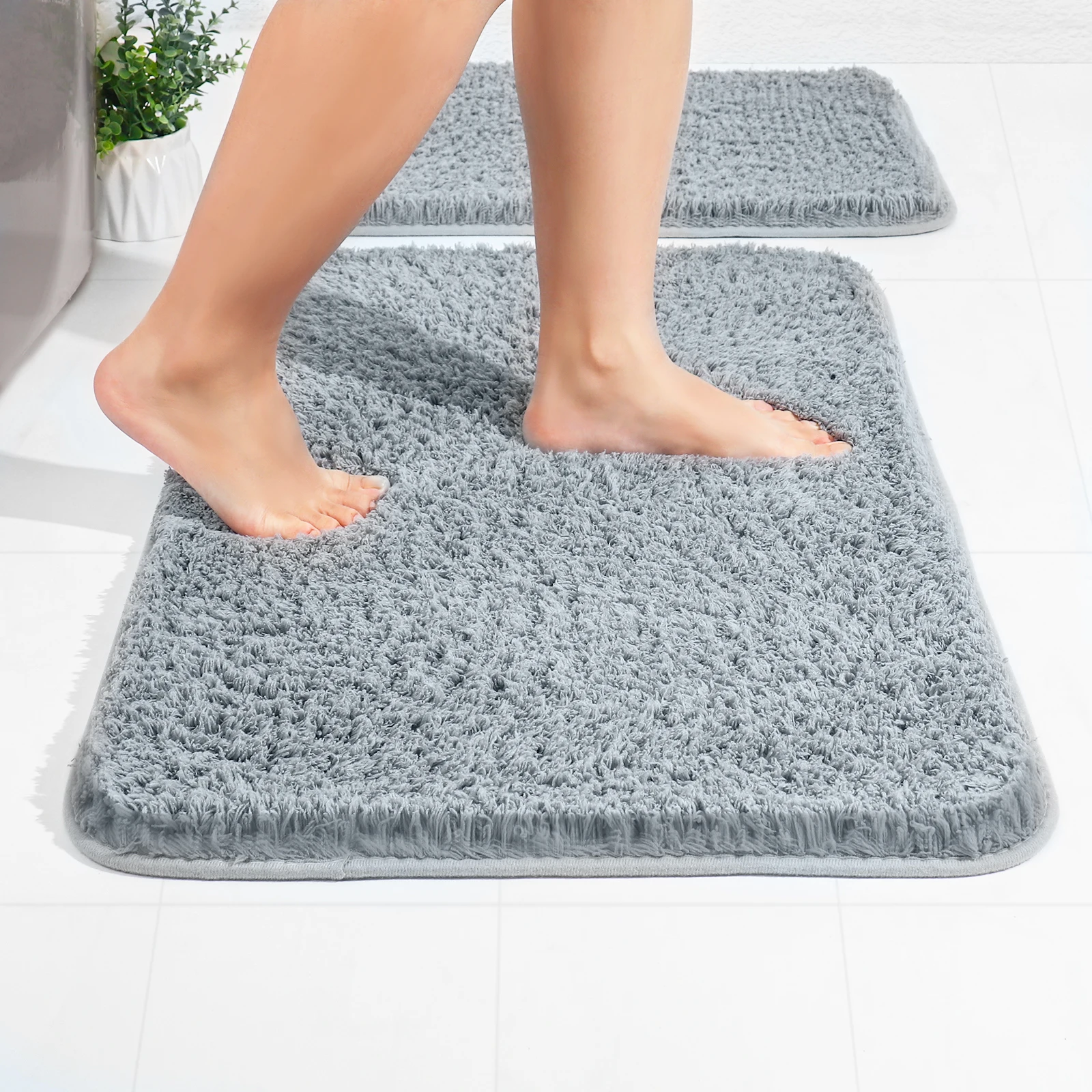 HOLEA-Tapis de Bain Antidérapant en Microcarence, Polymères de Pieds, Absorbants, Doux, Pelucheux, Shaggy