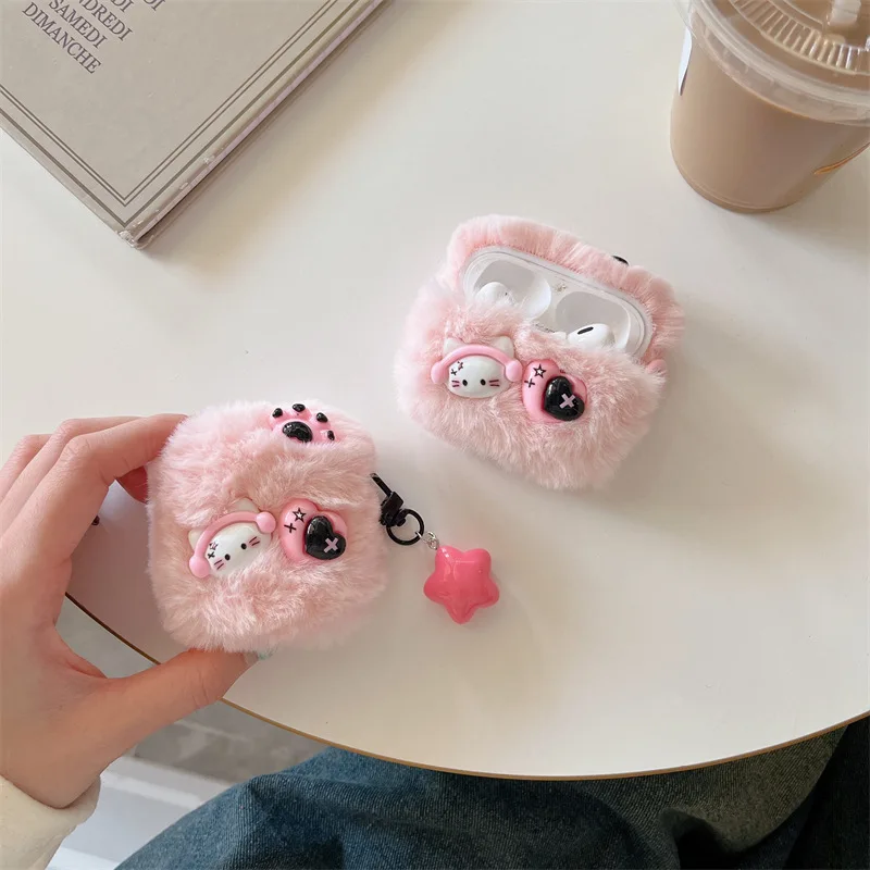 MINISO Hello Kitty AirPods Pro/Pro2 futerał ochronny Airpods 1/2/3 generacji bezprzewodowe słuchawki Bluetooth pluszowe etui do przechowywania