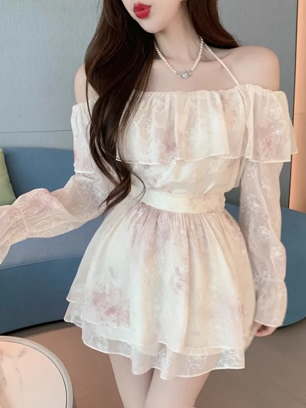 

Travel Faion Sun Protection One-oulder irt And Cake ort Skirt Two-Piece Set Women's Spring Autumn Winter New Arrival