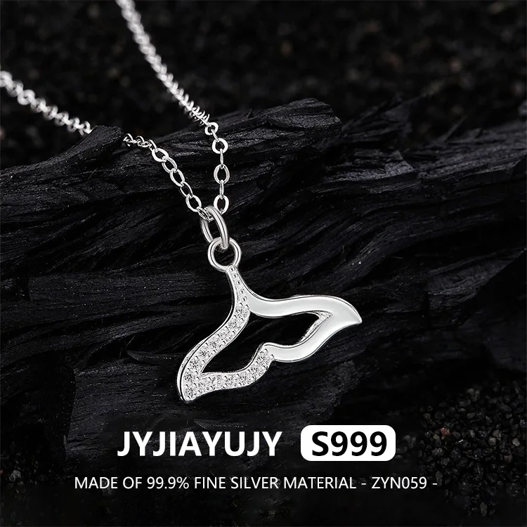 

JYJIAYUJY 100% Whole Original Fine Silver S999 Pendant Necklace Fishtail Inlaid With Zirconia Elegance Gift For Women Use ZYN059