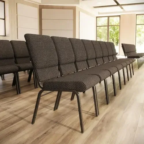 HERCULES Series 18.5''W Stacking Church Chair in Brown Dot Fabric - Gold Vein Frame (Pack of 4)