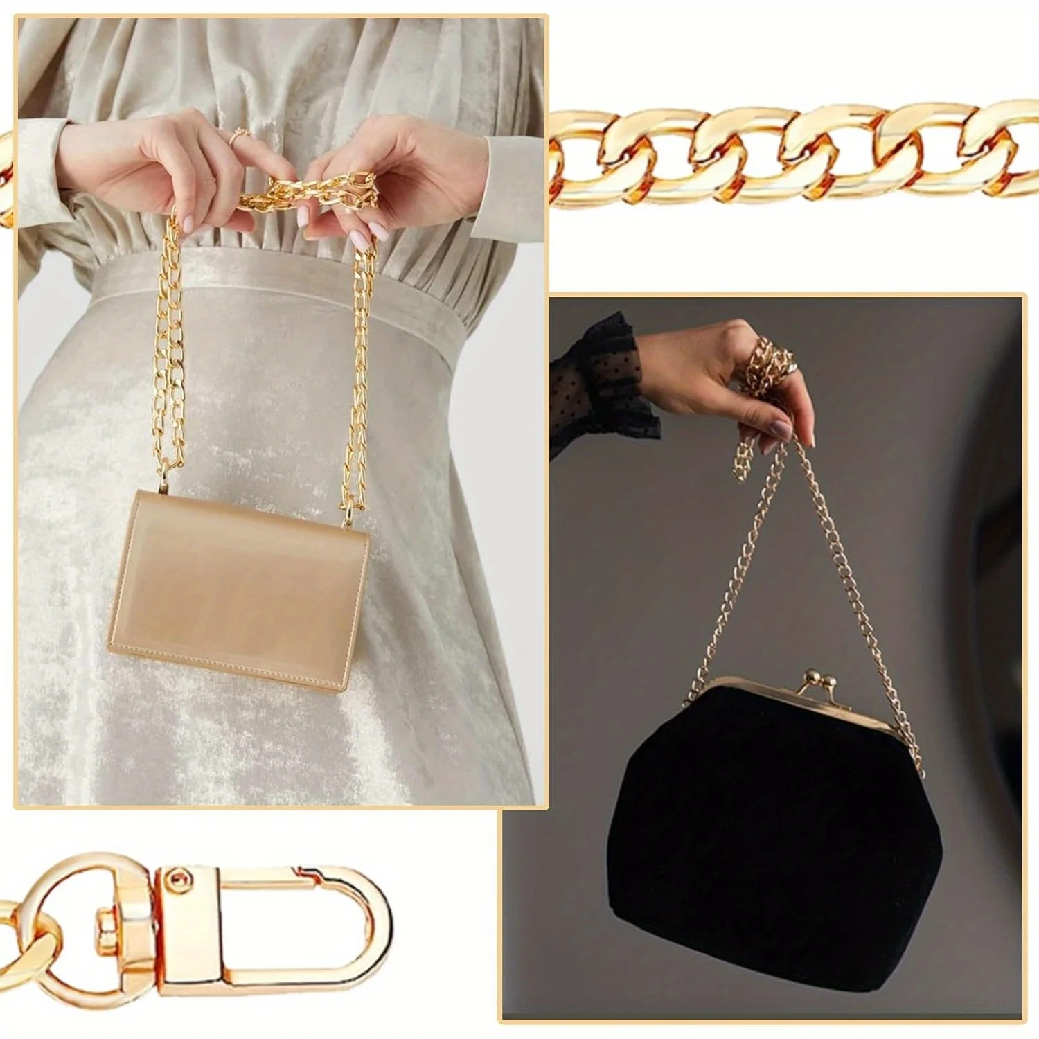 Flat Purse Chain with Metal Buckles, Chain Purse Strap for DIY Purse, Wallet, Handbag, Shoulder Bag, Crossbody Bag image 5