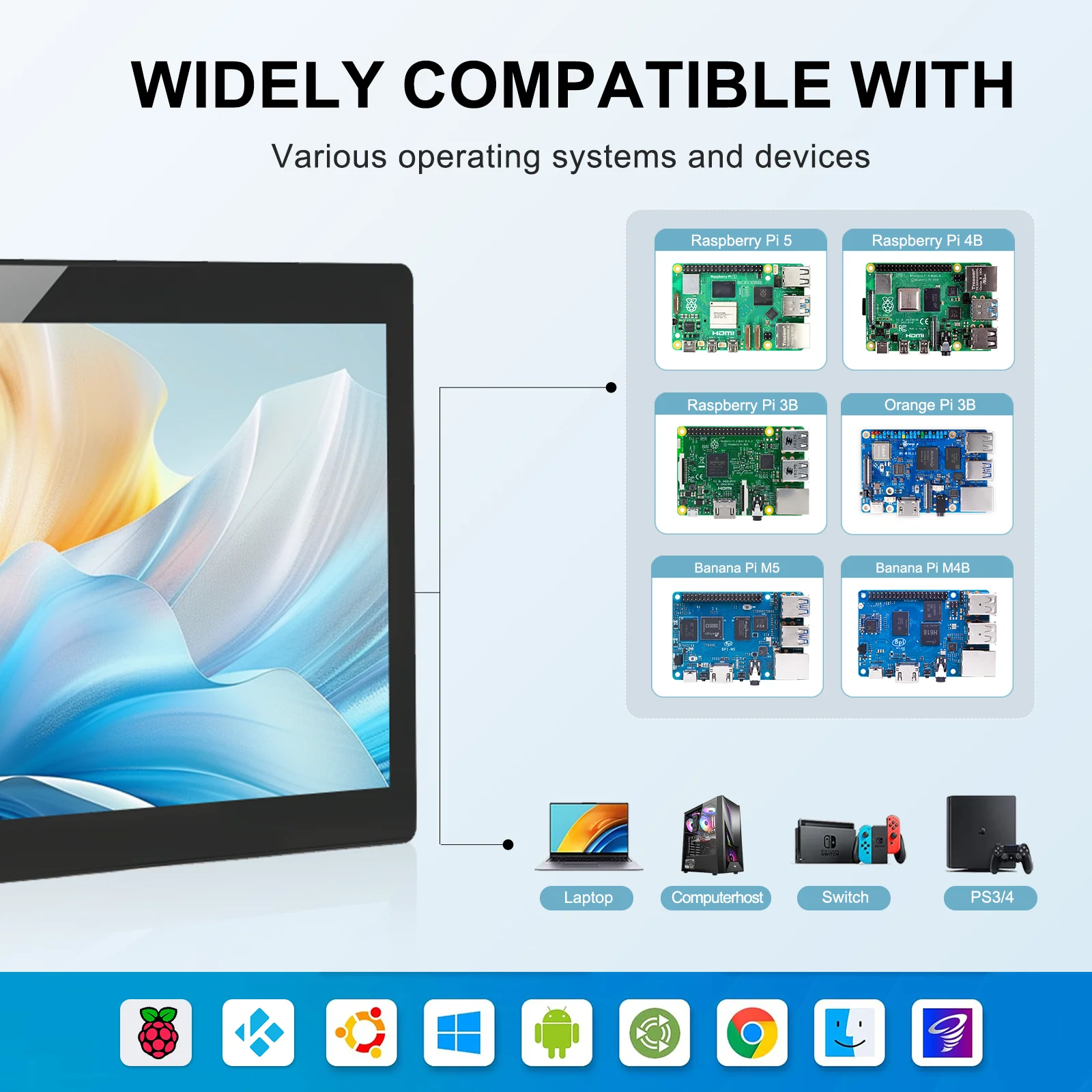 HOWENS Portable 7 inch Touch LCD Raspberry Pi 3 4  Screen Industrial Monitor 1024x600 Support HDMI Type-c Display Laptop Pie 3/4