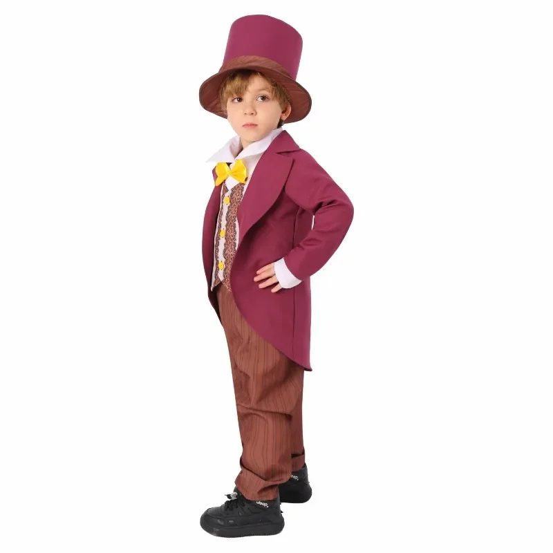 Movie Willy Cosplay Fancy Chocolate Factory Costume  Disguise Kids Boys Roleplay Outfit Men Haloween Carnival Party Suit