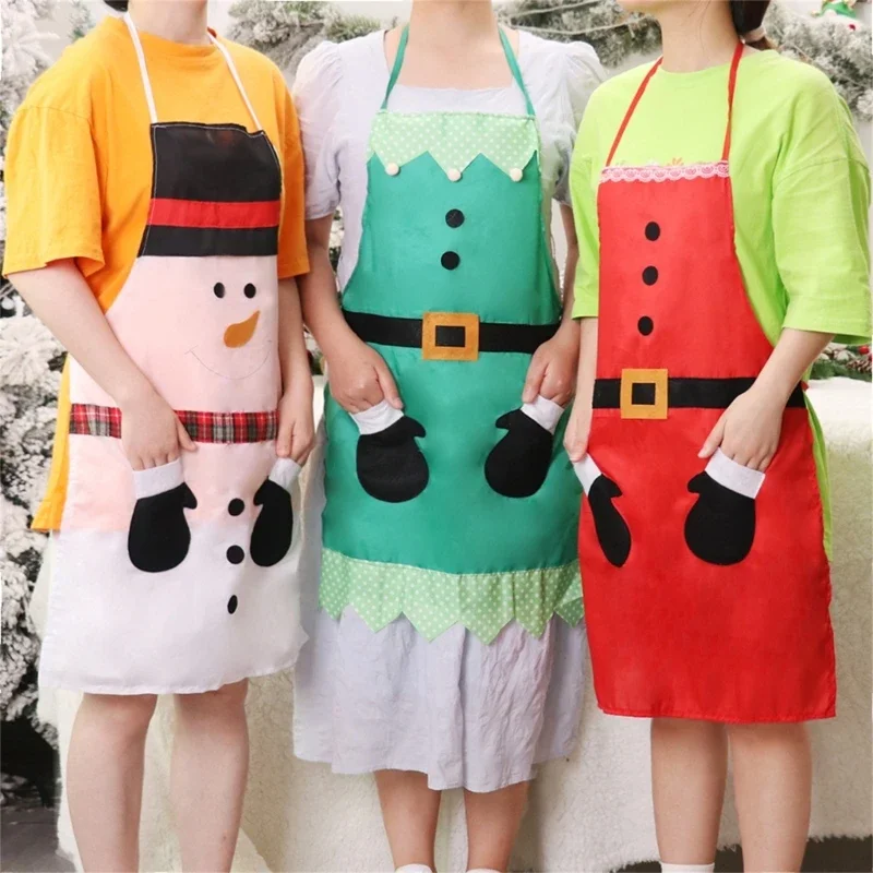 Adults Funny Christmas Apron Cartoon Snowman Pattern Festival Party Baking Cooking Clothes for Women Men Gifts