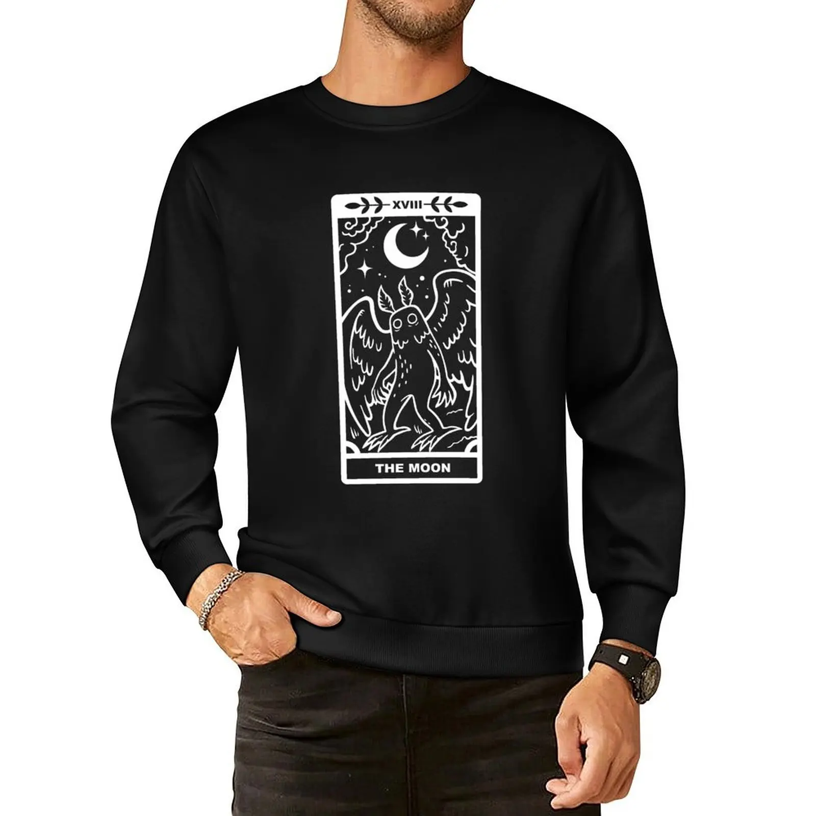 

Mothman x Moon - White Lines Pullover Hoodie japanese style blouse sports sweatshirt man