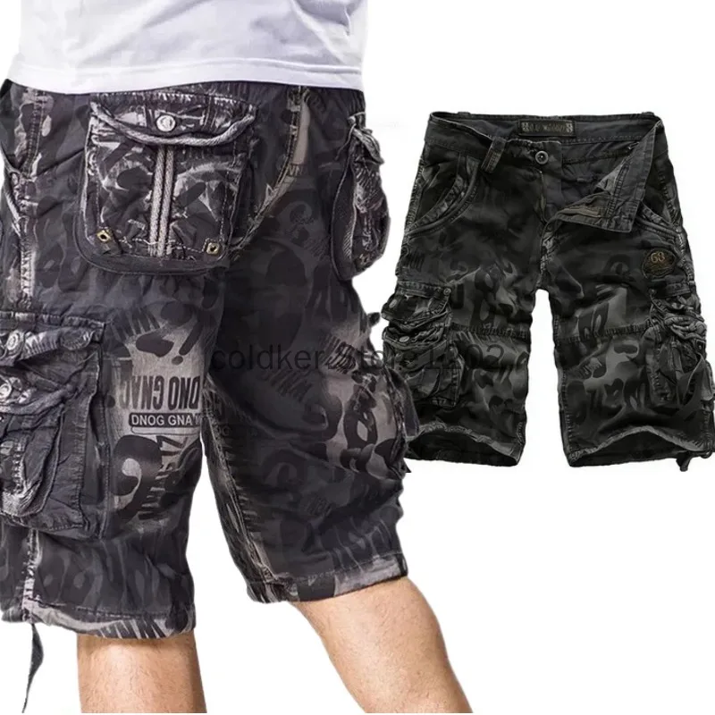 High Quality Camouflage Men's Cargo Shorts Relaxed Fit Camo Short Outdoor Multi-Pocket Cotton Work Casual Shorts with No Belt