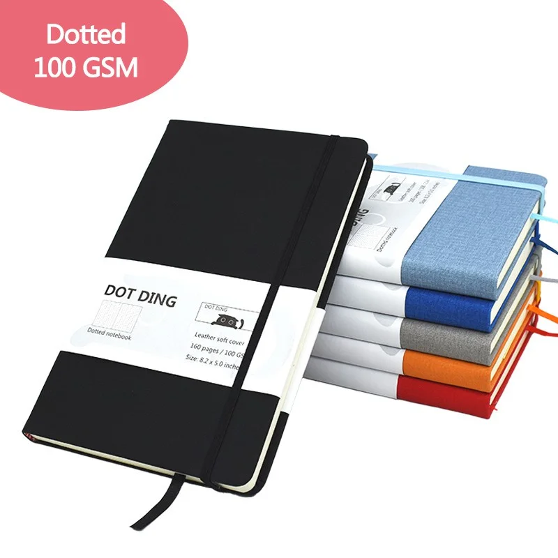 A5 Dotted Notebook 100 GSM PU Leather Cover for Writing Planner Office School Supplies Stationery