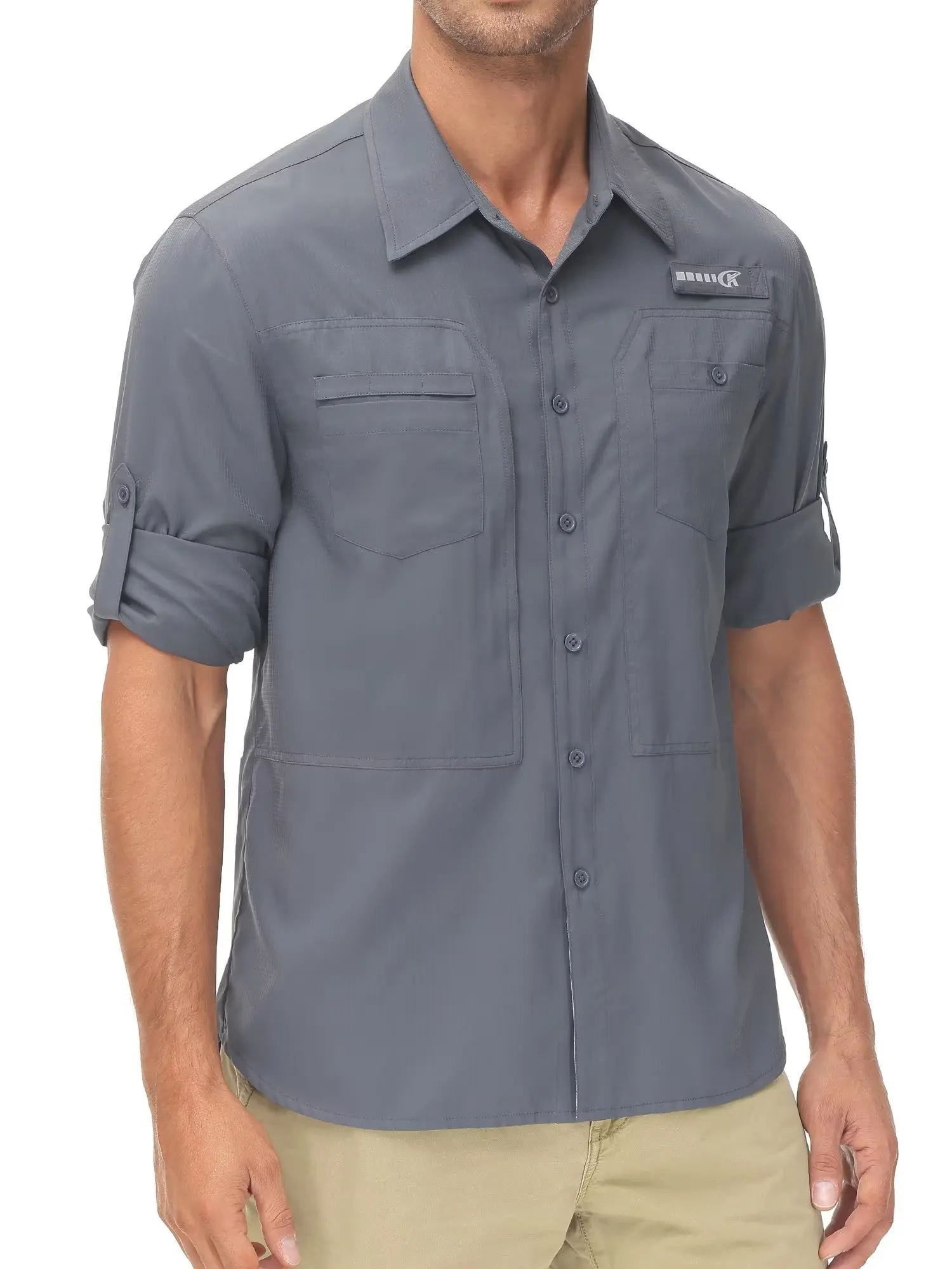 Langarm-Angelhemden für Herren, UPF 50+, Sonnenschutz, atmungsaktiv, leicht, für Reisen, Arbeit, Button-Down-Hemd mit Reißverschlusstasche – Detail 16