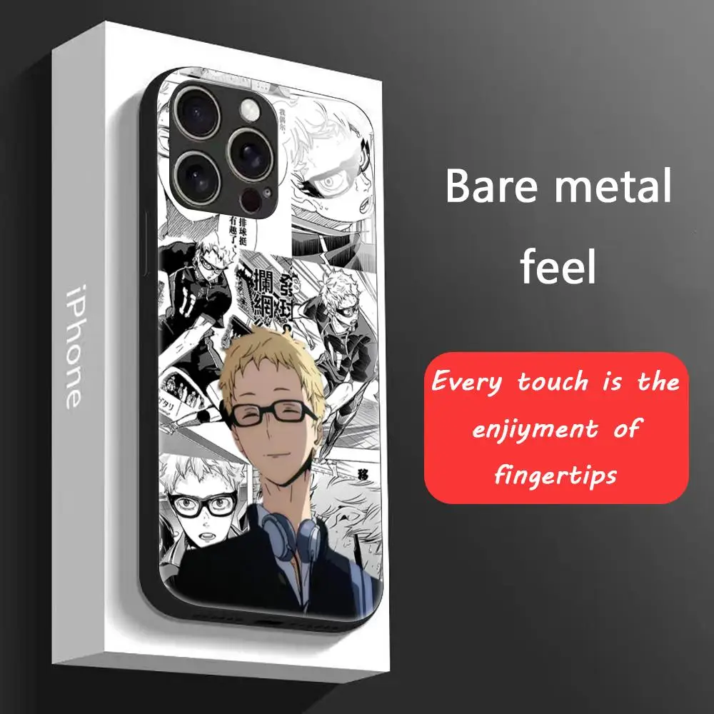 Tsukishima Kei Haikyu أنيمي جراب هاتف آيفون 16 15 14 13 12 11 X XR XS 8 Plus Mini Pro Max الزجاج المغناطيسي جراب هاتف