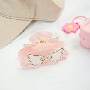 Zora Sweet Trendy Hair Accessory For Women Inlay Zircon White Wings Pink Acetate Grip Shark Clip Jewelry Party Gift Decoration