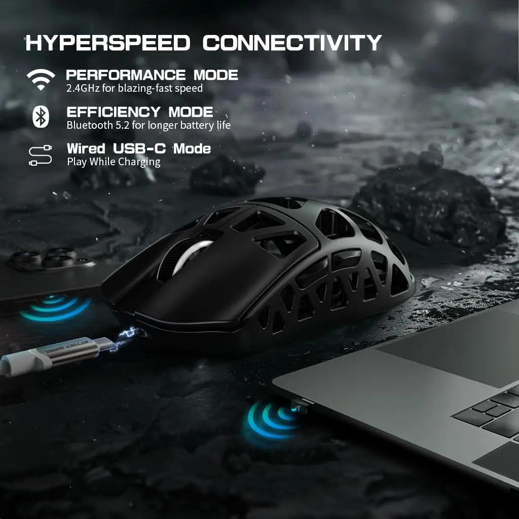 

ATTACK SHARK R3 46g Superlight Wireless Gaming Mouse, Magnesium Alloy BT/2.4Ghz/Wired Computer Mouse, PAW3395 26K DPI Sensor, 80