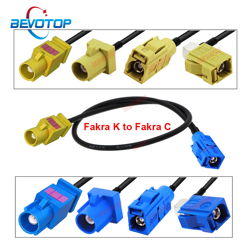 1PCS Blue Fakra C to Curry Fakra K Male / Female RG174 Pigtail Fakra Jumper Wire Harness BEVOTOP Auto Cable Custom-made 10CM~20M