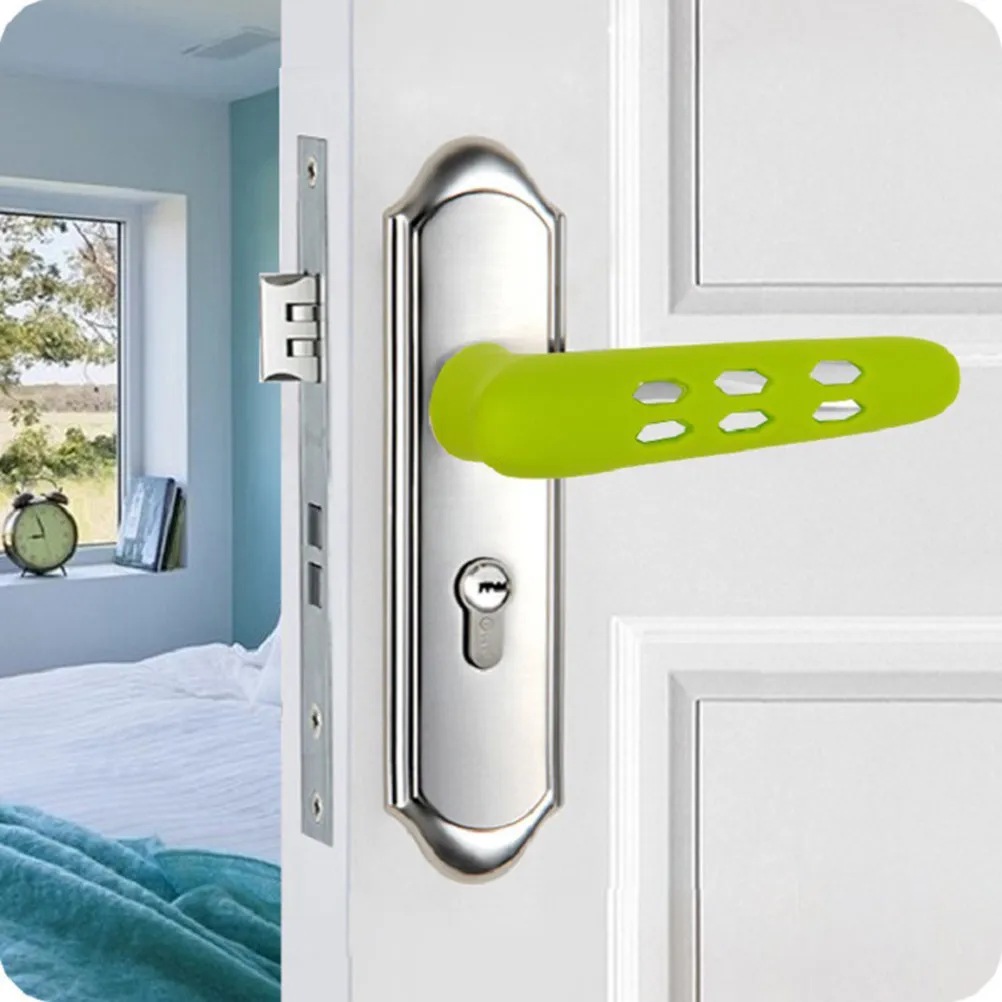 Eco Friendly Silicone Door Handle Glove L Shape Door Knob Cover Safety Non Slip Anti Static Wall Protector Quick Dry Green