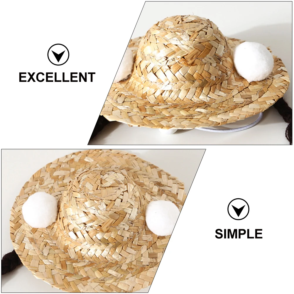 

Braided Sunshade Lovely Dress Prop Decor Cotton Rope Creative Straw Woven Cat Straw Hat Adorable Pet Hat Summer Shade Easy Wear