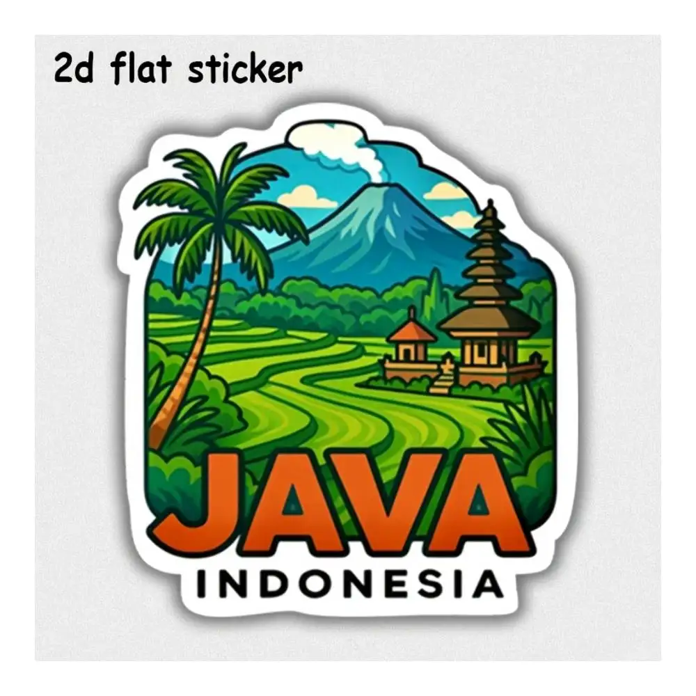 Java Island Paradise Scene Waterproof Decal For Laptops, Cars, Motorcycles, Water Bottles & Smooth Surfaces