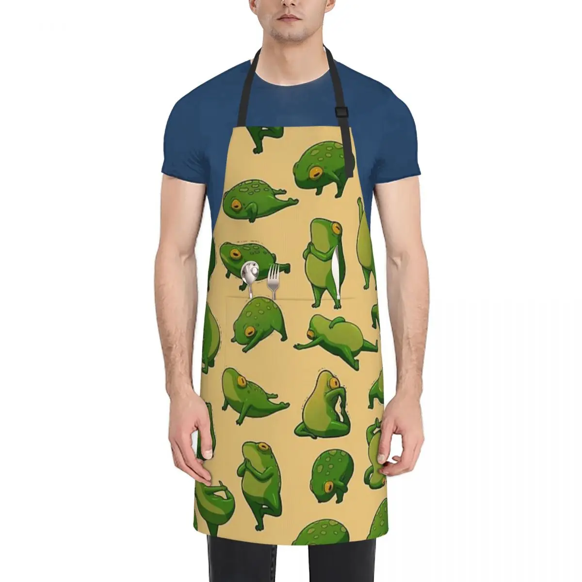 

Yoga Frogs Poster No Text Waterproof Kitchen Apron For Women/Men With Pockets Work Restaurant Shop Waiter Work Uniform