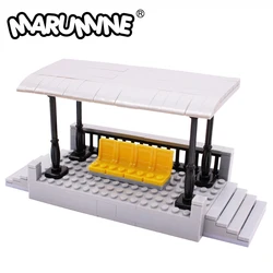 Marumine MOC City Train Railway Station Build Brick Model Kit Traffic Waiting Booth DIY Construction Block Set Christmas Gift