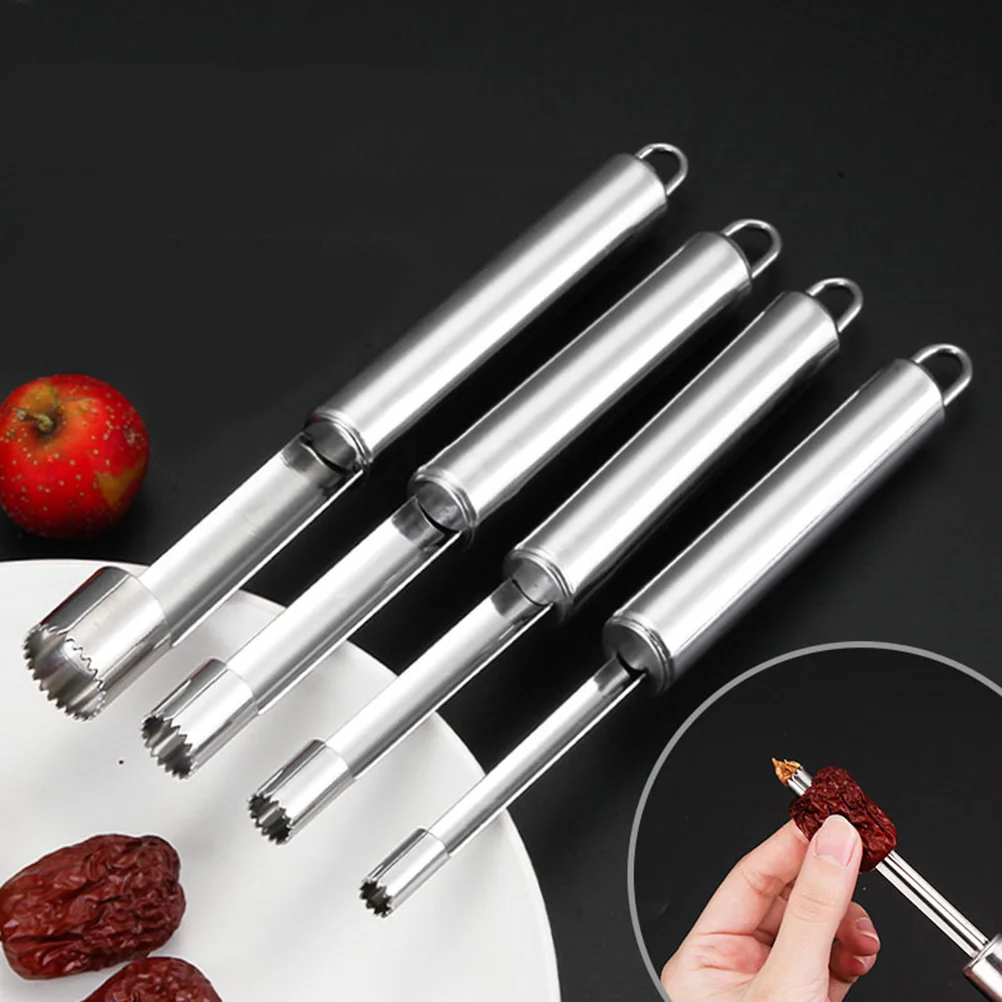 4 Pcs Stainless Steel Round Handle Fruit Corer Premium Pear Core Remover Home Kitchen Utensil (2cm/14cm/1cm/08cm)