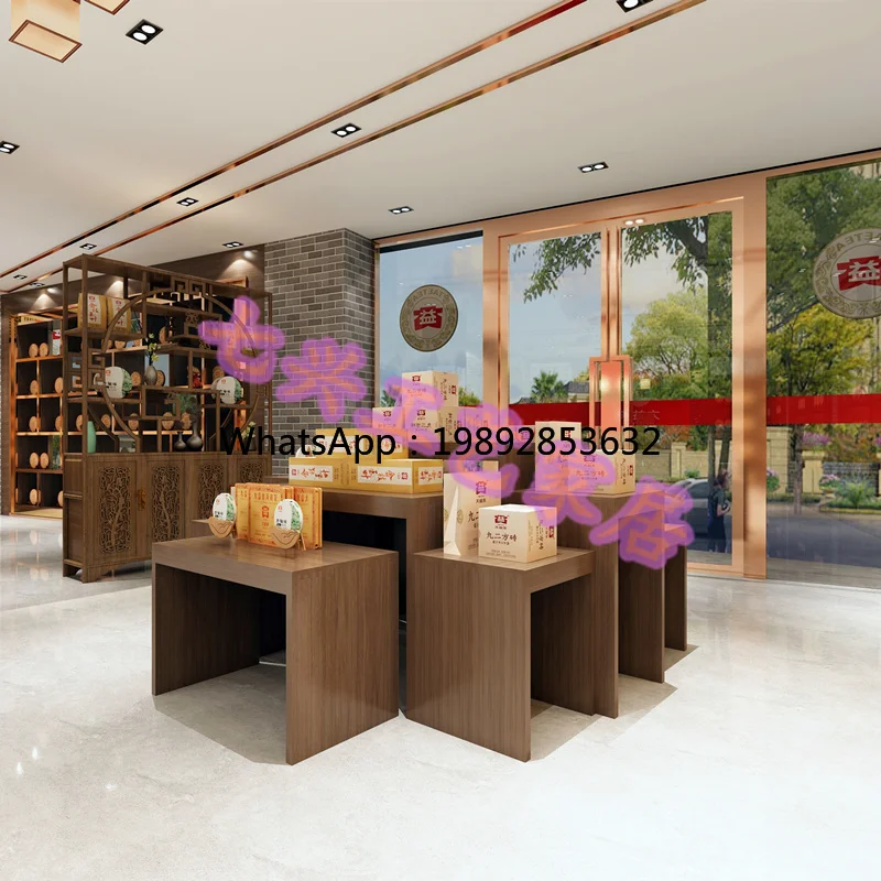YY  Tea Shop Island Display Flowing Water Table Clothing Solid Wood Cultural Creative Shelf Pile Head Ladder