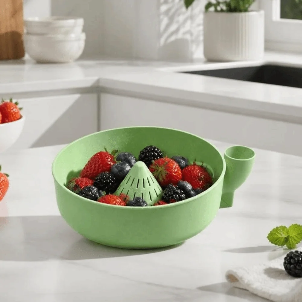 Rotating Berry Swirl Washing Bowl Self Rinsing with Drain Holes Berry Rinse Basin Easy Clean Multi-functional