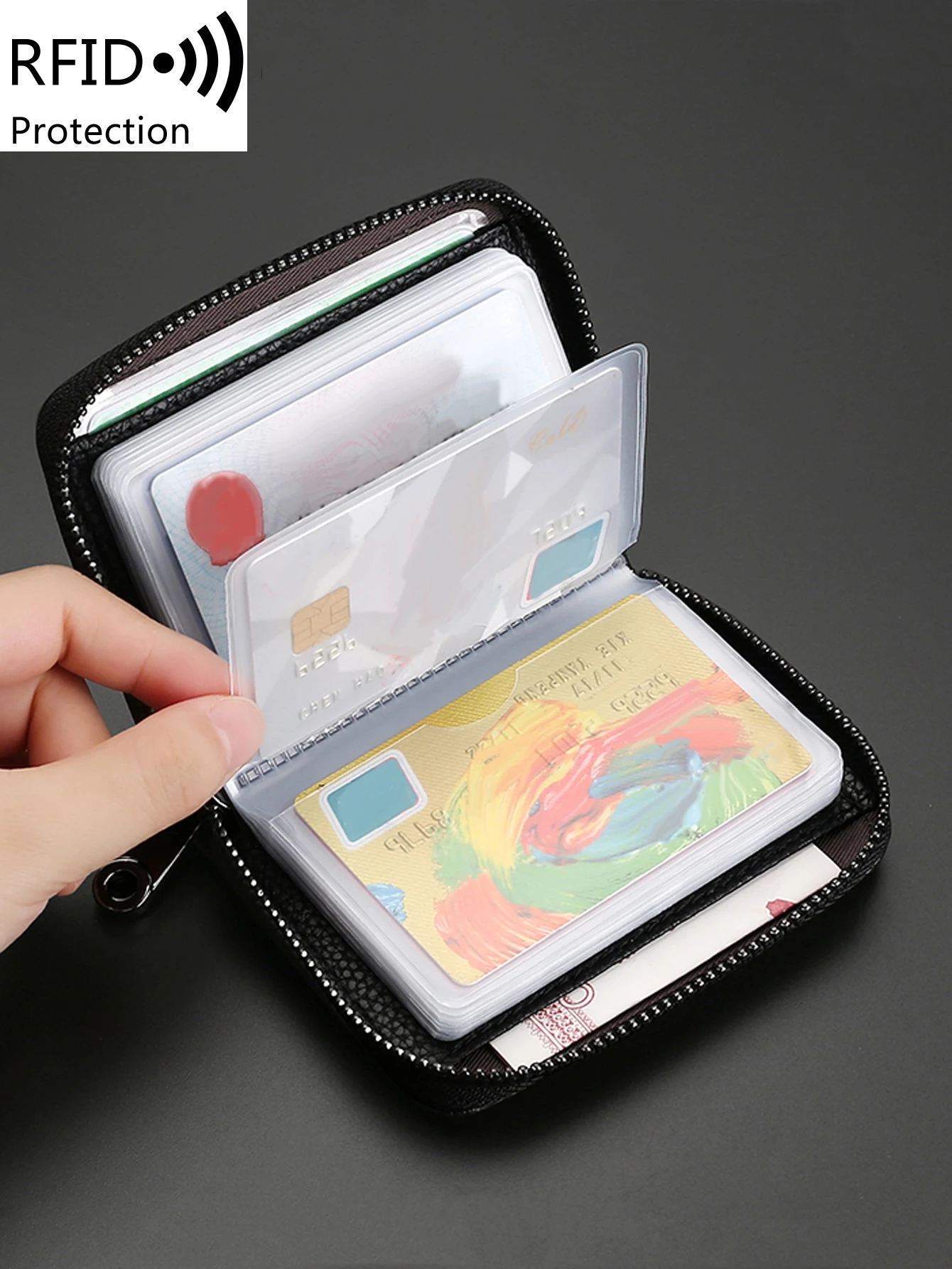 Minimalist RFID anti-theft brush leather wallet with large capacity credit card holder ID card holder  20 card slots+2ID windows