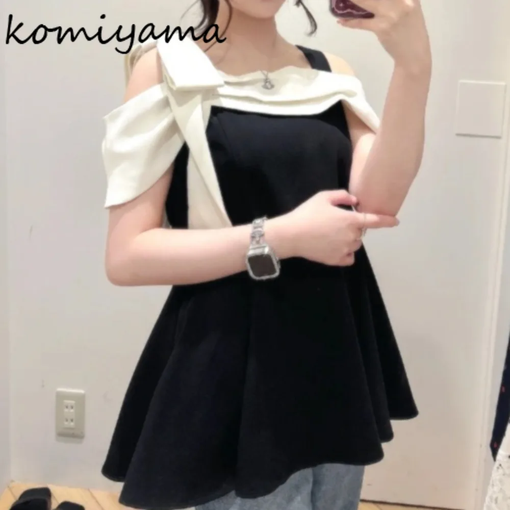 

Chic Bow Slash Neck Woman 2025 Shirts & Blouses Hit Color Sweet Blusas Mujer Japan Ropa Summer New Clothing Elegant Camisas