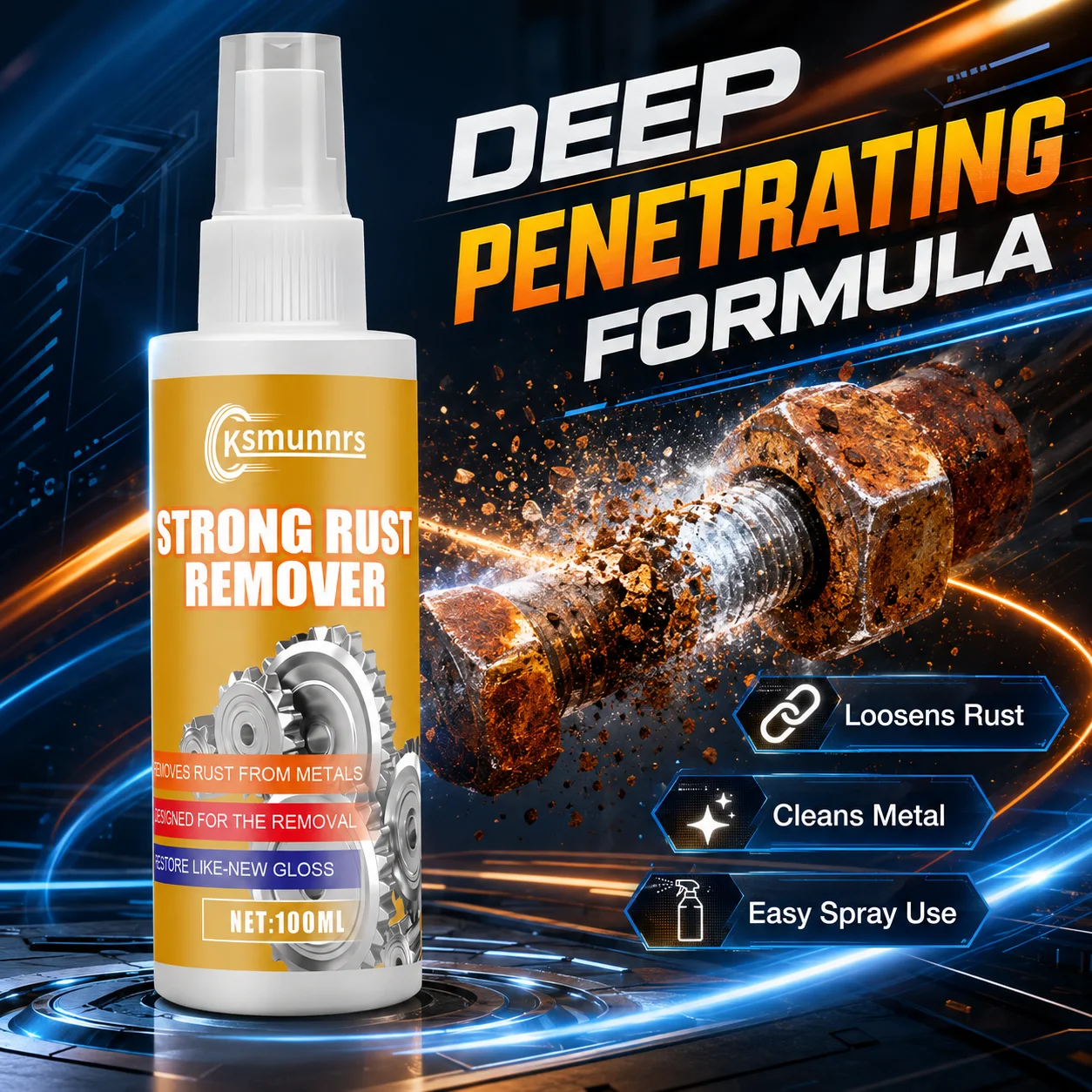 100ml Strong Metal Rust Remover Spray, Wide Application, Remove Rust, Renew Hardware, Bike Chain and Auto Metal Parts