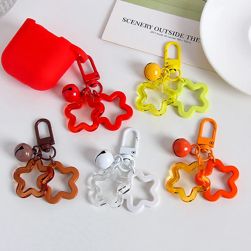 Pentagram Acrylic Keychain Bell Pendant Keyring for Girls Backpack Charm Headphone Case Accessories Creative Friendship Gifts