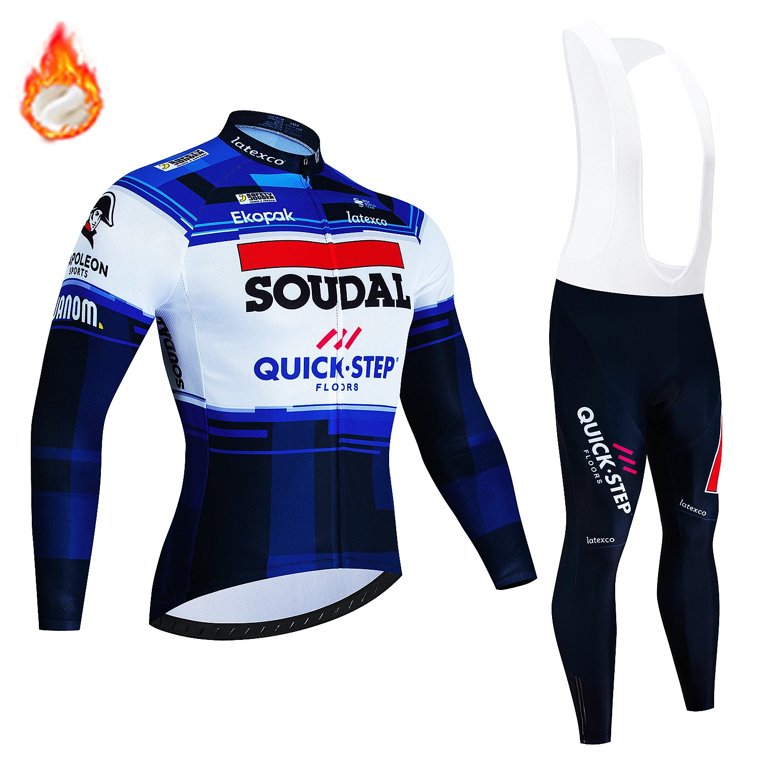 Soudal Quick Step Men Winter Cycling Jersey Set Thermal Fleece 2023 Clothing Mountian Bike Bicycle Clothes Ropa Maillot Ciclismo