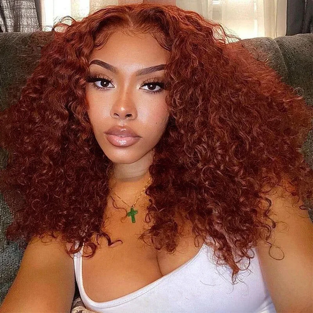 Reddish Brown Curly Bob Wigs Human Hair 13x6x1 Bob Curly Water Wave Wig Lace Front Wig Human Hair Pre Plucked For Black Women