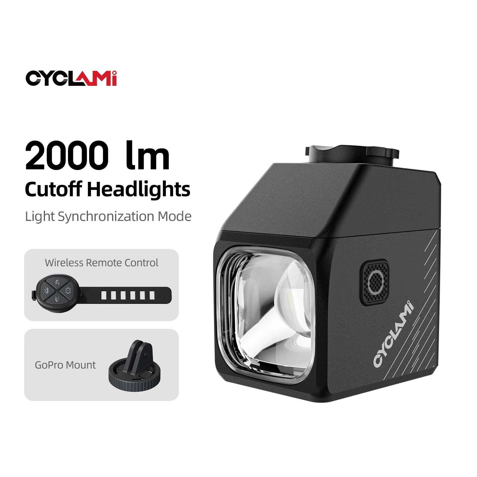 

CYCLAMI CYC 2000 High Lumens Wireless Remote Hanging Bike Headlight with Cutoff Line Team Sync Mode Front Light 4000mAh