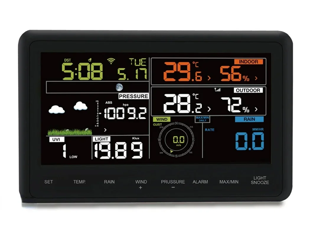 

Hot Sales Wireless Weather Station Solar Charging Wind Speed Wind Direction Temperature Humidity Rainfall Illumin