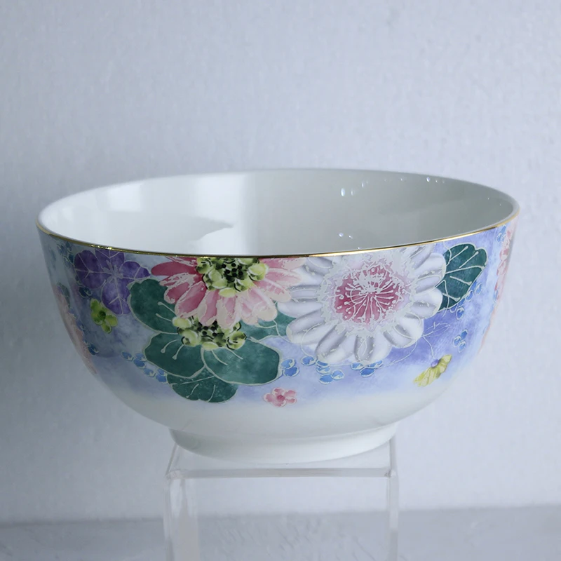 8 Inch Salad Bowl Large Beautiful Flower Pattern Fine Bone China Soup Bowl Kitchen Utensils and Tableware