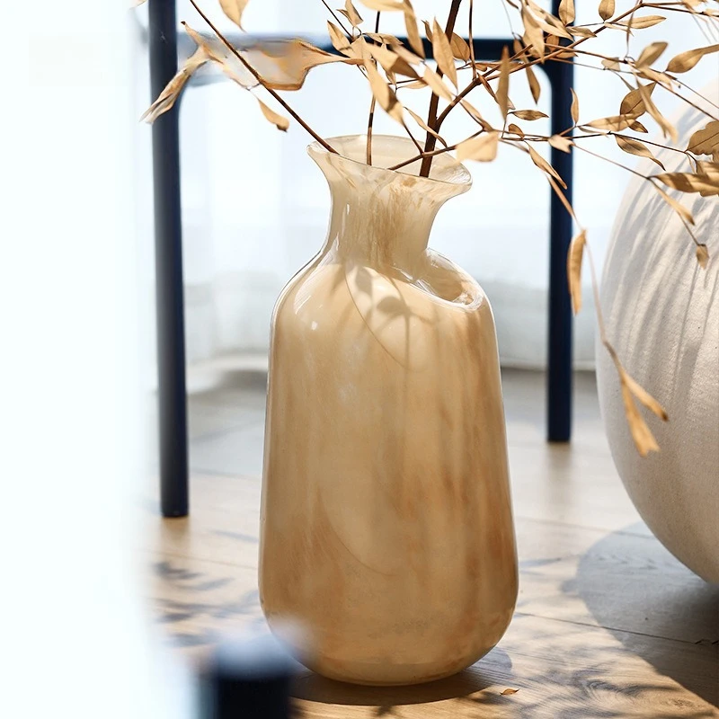 Oblique medieval hydroponic glass vase ornament, advanced marble texture home flower ware