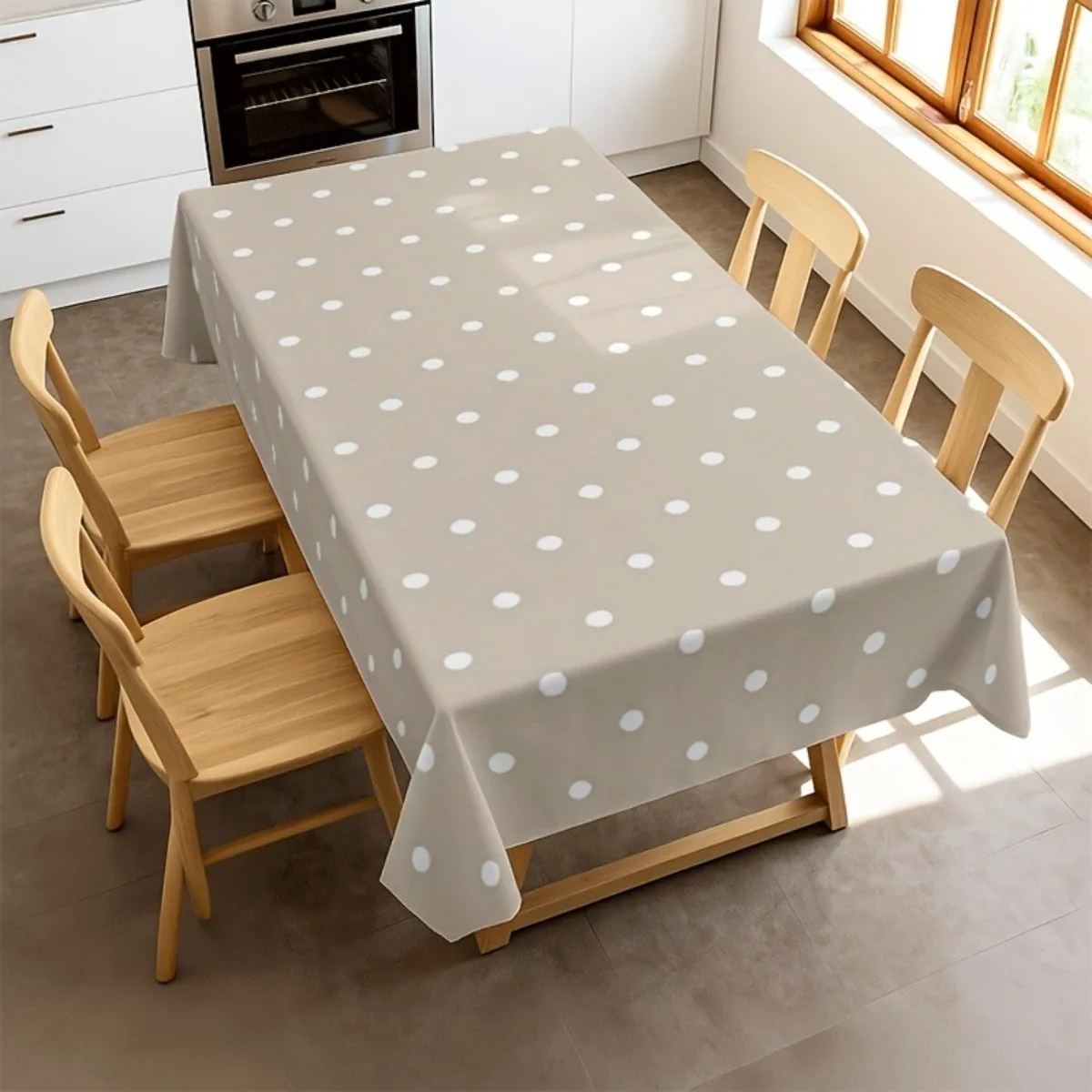 1pc khaki-themed white polka dot tablecloth, machine washable and easy to clean, suitable for the dining table