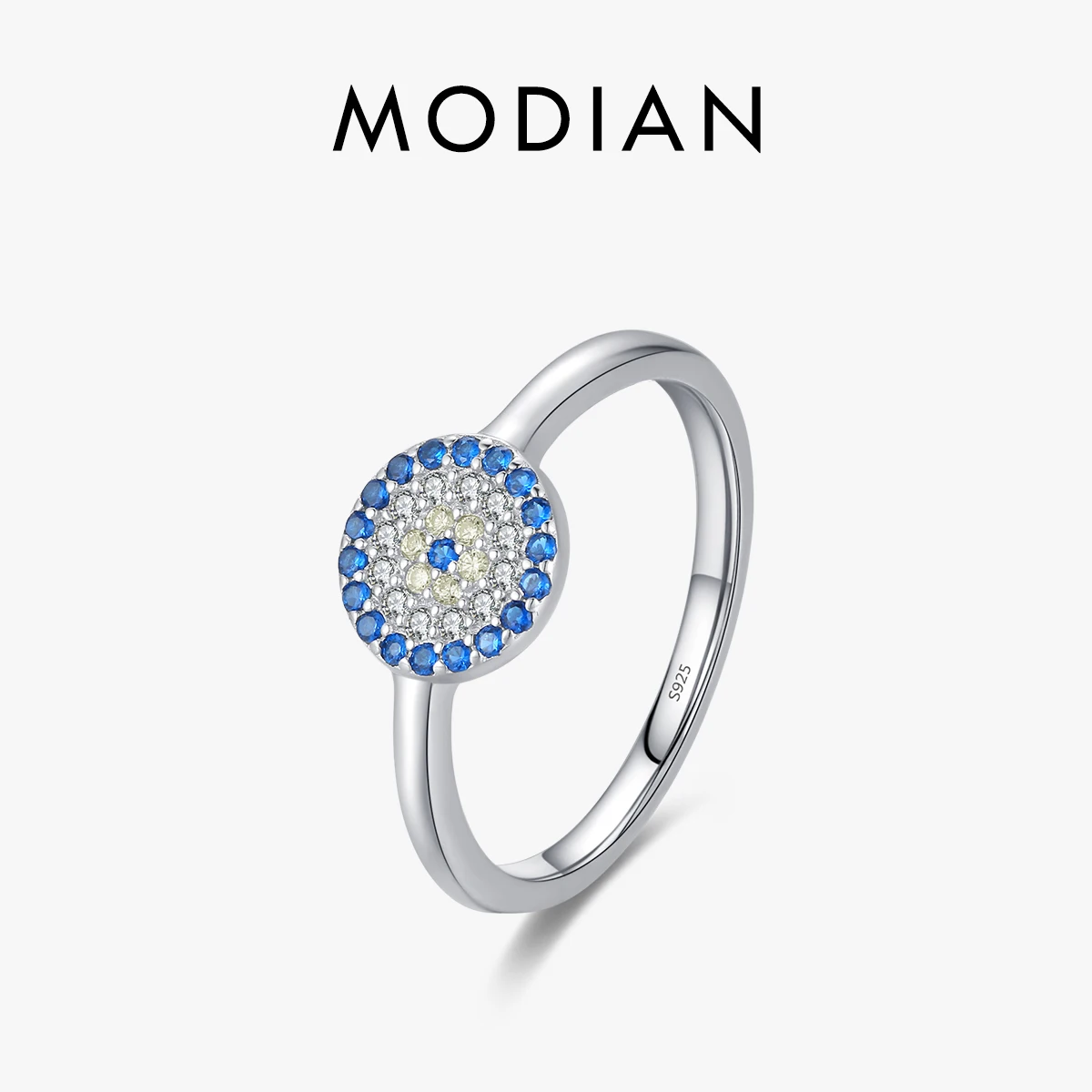 MODIAN Modny pierścionek dla kobiet Solidny srebrny pierścionek Lucky Blue Eyes próby 925 na imprezę Drobna biżuteria Akcesoria Prezenty urodzinowe