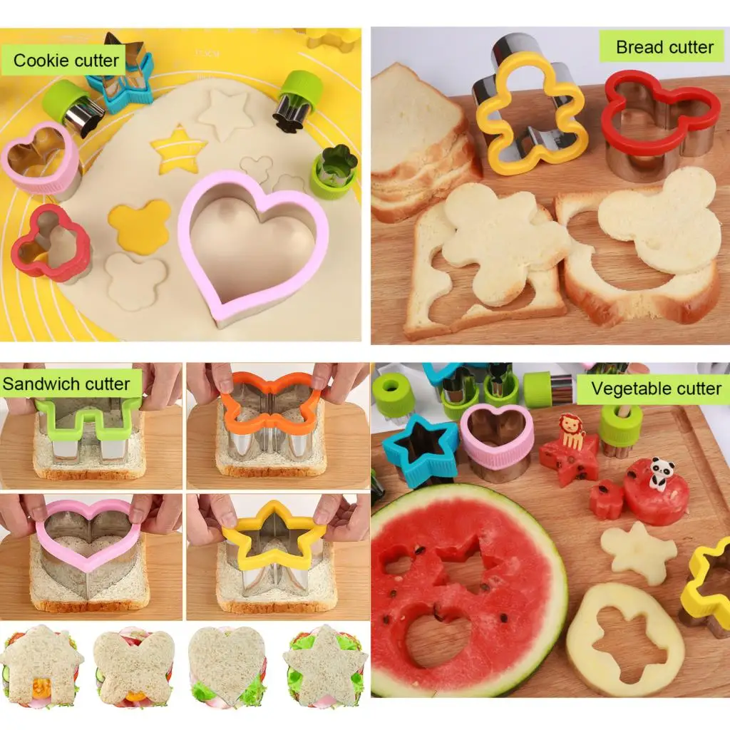 Fruit Vegetable Cutters for Children Kids Food Cookie Sandwich Mold Maker With Shapes Toast Bread Mould Set Kitchen Bento Tools