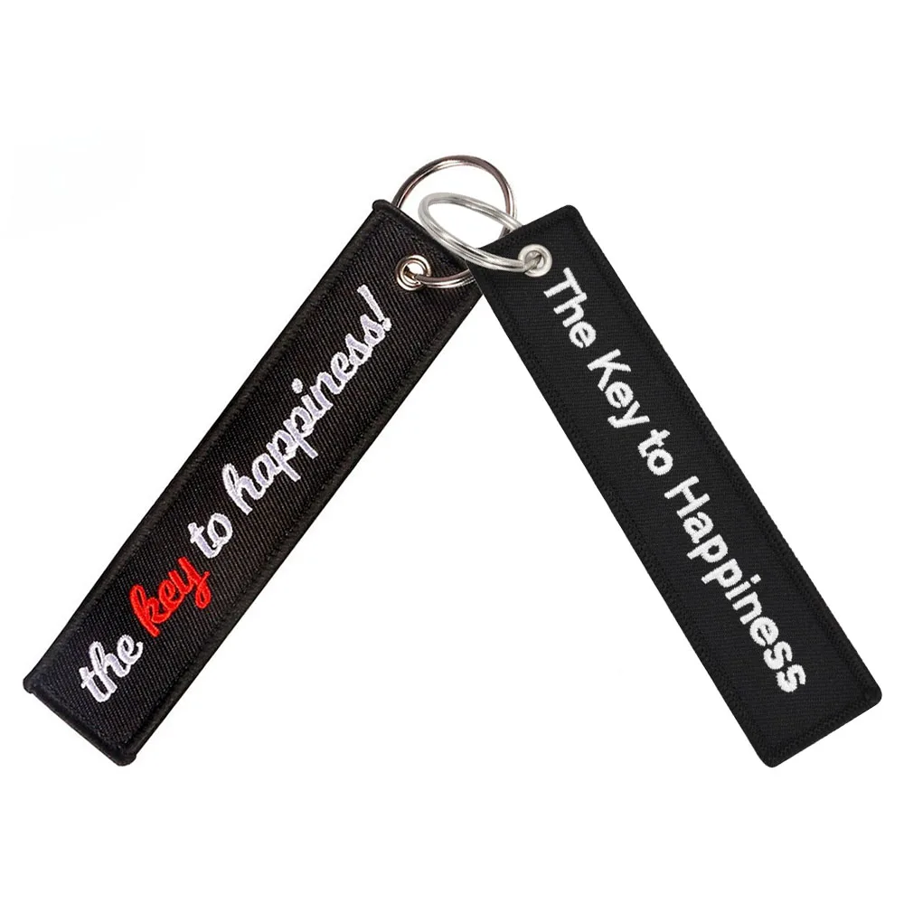 1PC The Key To Happiness Keychains Embroidery Keychain Ring for Aviation Gifts Motorcycles Key Fobs Key Ring