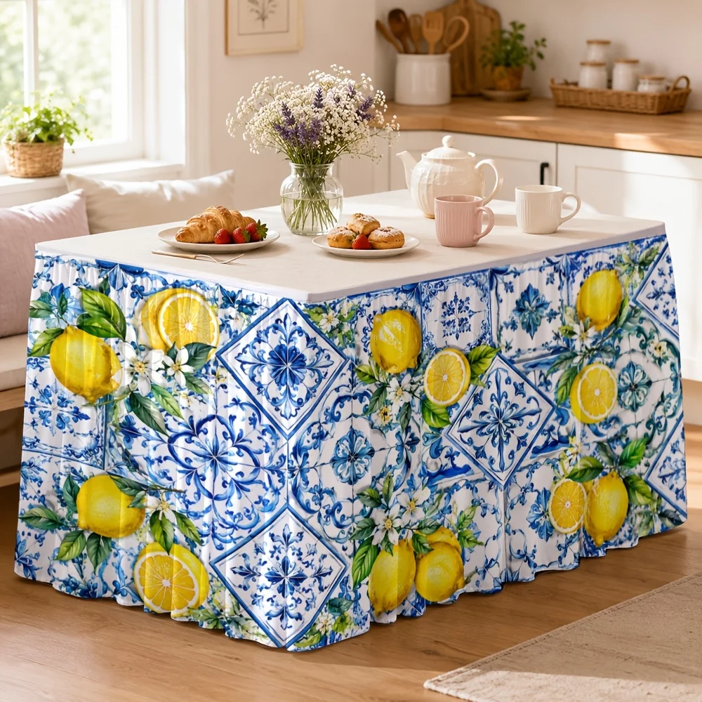 Lemon floral blue and white tile pattern - suitable for kitchen, dining room, garden, wedding event decoration