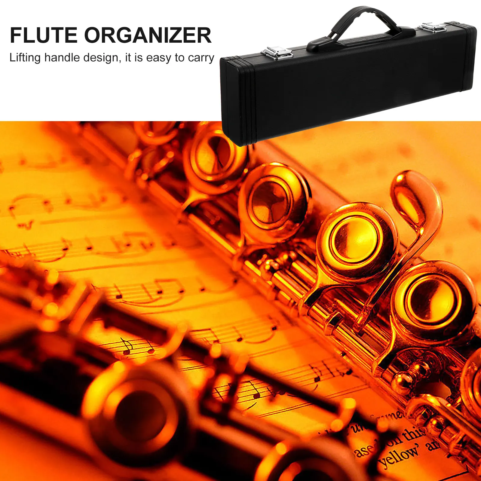 

Black PU Flute Case Portable Professional Flute Storage Box Waterproof Padded Carry Handle Secure Buckle
