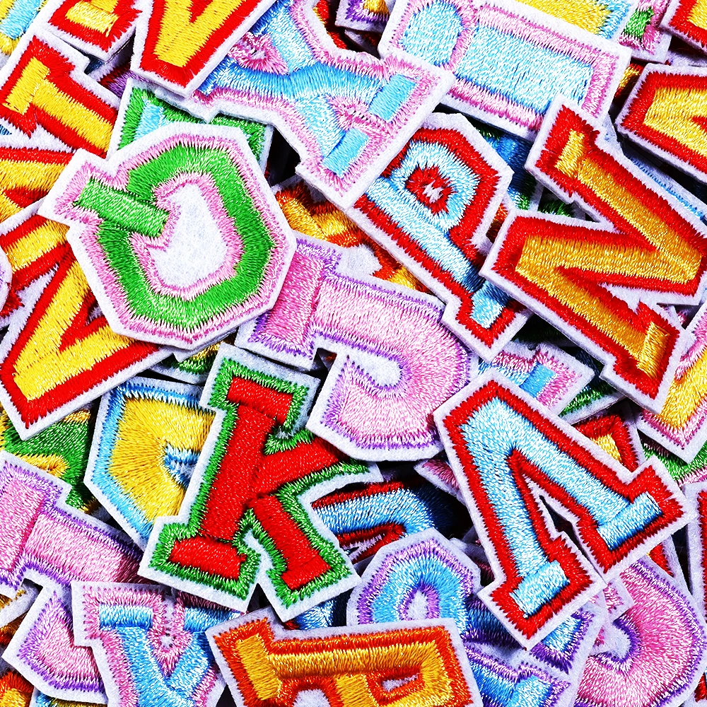 10Pcs/Lot 3cm English Letter Patches Colorful Embroidered Patches Iron On For DIY Crafts Name Sticker Bags Clothing Decoration