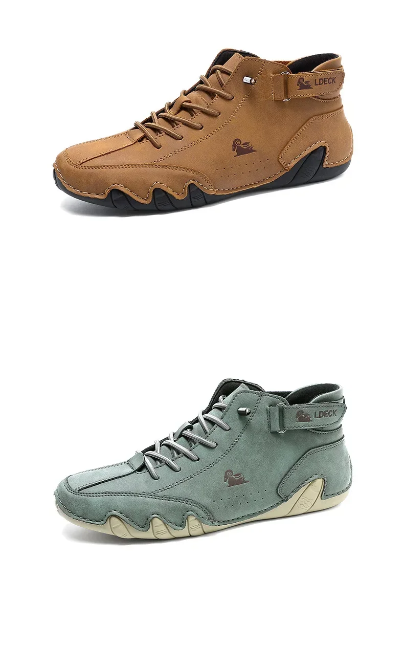 Retro-Herrenstiefel, einfach, vielseitig, wasserdicht, verschleißfest, Wanderschuhe mit weichen Sohlen, atmungsaktiv, bequem, flache Reisestiefel – Detail 12