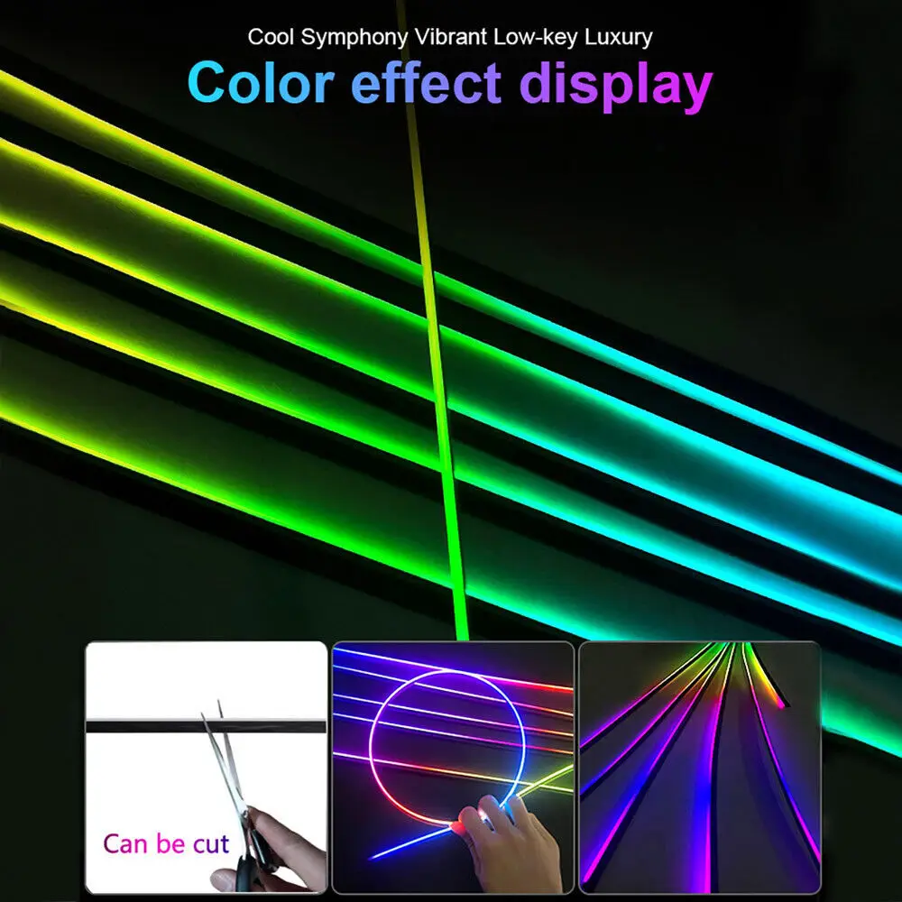 22 In 1 LED Strip Symphony Ambient Light 64 Color RGB Interior Atmosphere Lighting Universal Car Acrylic Guide Fiber Optic Lamp