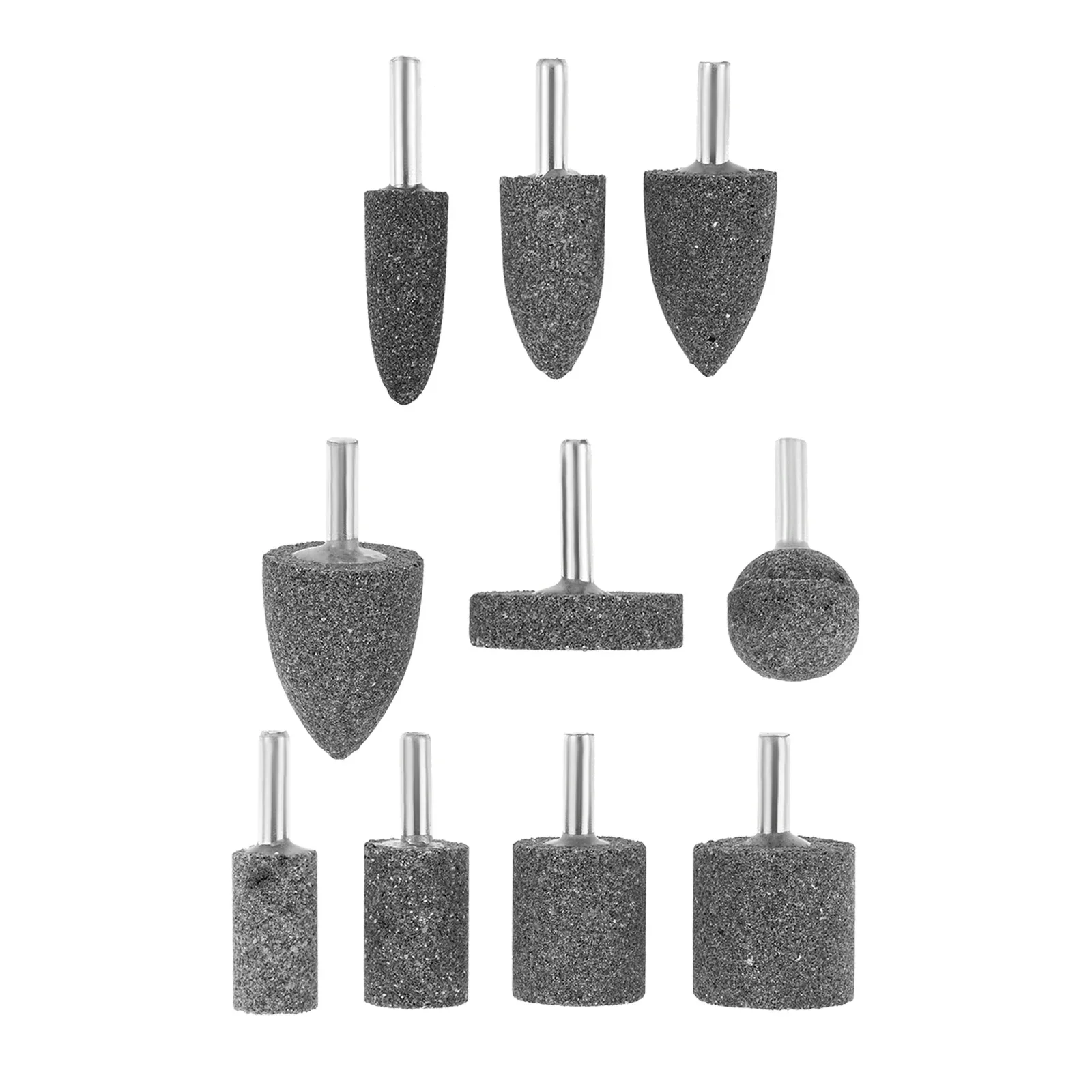 10Pcs Various Shaped Abrasive Grinding Stone Sharpening Bits Rotary Tools Accessories Buffing Point Drill Set with 1/4Inch Shank