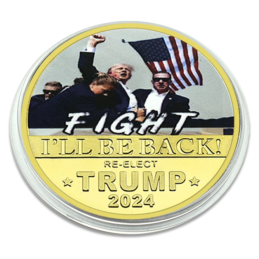 Donald Trump Gold Plated Challenge Coin US President Assassination Attempt In God We Trust Metal Commemorative Badge