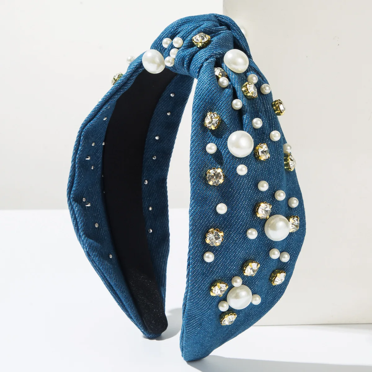 

1/3PCS Hot Selling Fabric Knotted Headband Wide Edge Nail Diamond Pearl Hairband Korean Temperament Women's Hair Accessories